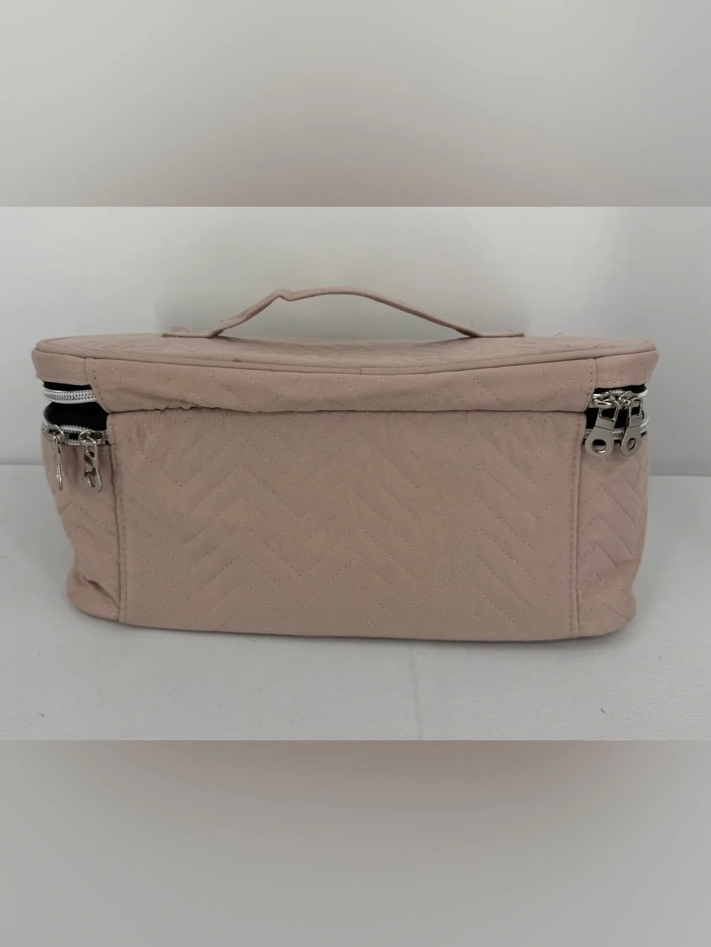 Pink quilted large makeup bag Travel Organizer Train Case Removable Dividers